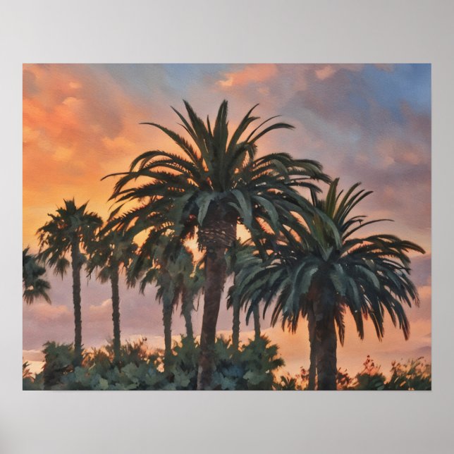 Palm Trees Tropical Sunset Art Poster (Front)