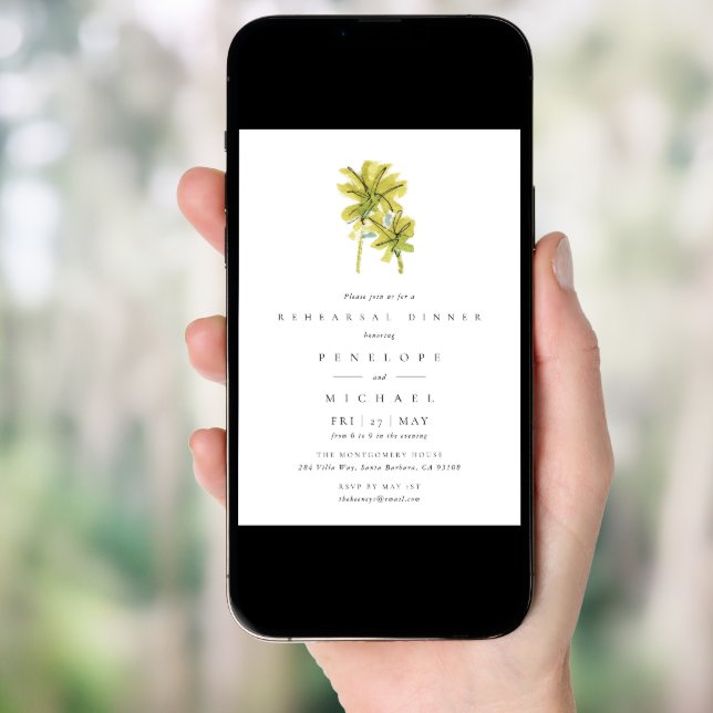 Palm Trees Tropical Watercolor Rehearsal Dinner Invitation (Front Digital)