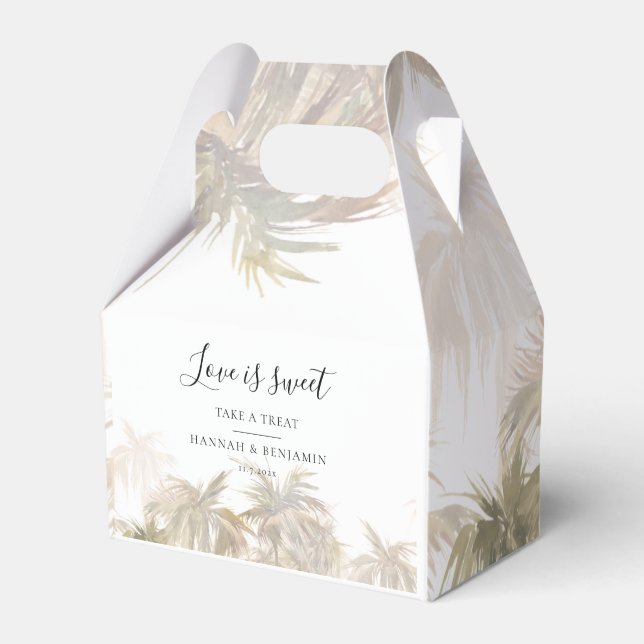 Palm Trees Tropical Watercolor Script Wedding Favor Boxes (Front Side)