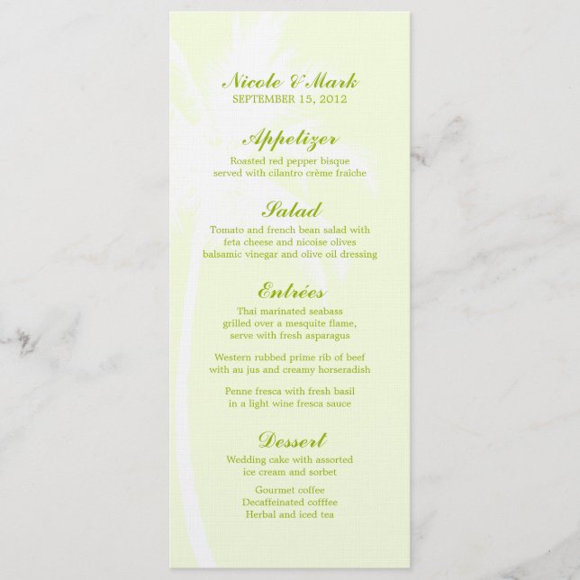 Palm Trees Tropical Wedding Menu Cards (Front)