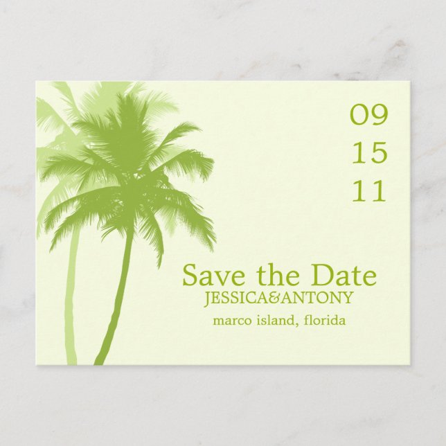 Palm Trees Tropical Wedding Save the Date Announcement Postcard (Front)