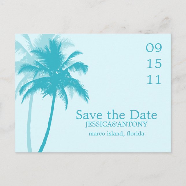 Palm Trees Tropical Wedding Save the Date Announcement Postcard (Front)