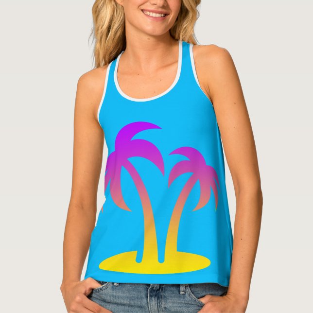 Palm Trees Turquoise Women's Racerback Tank Top (Front)
