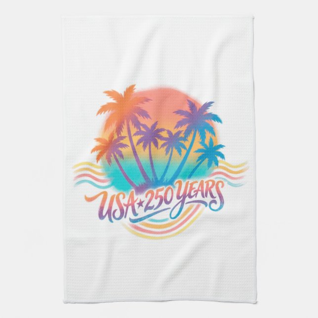 Palm Trees USA 250 Years Patriotic Desert Sunrise Kitchen Towel (Vertical)