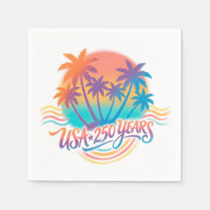 Palm Trees USA 250 Years Patriotic Desert Sunrise Napkins
