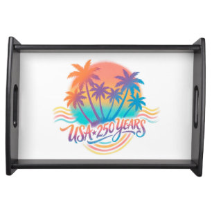 Palm Trees USA 250 Years Patriotic Desert Sunrise Serving Tray