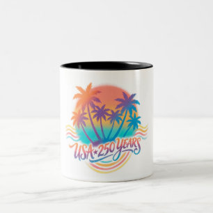 Palm Trees USA 250 Years Patriotic Desert Sunrise Two-Tone Coffee Mug
