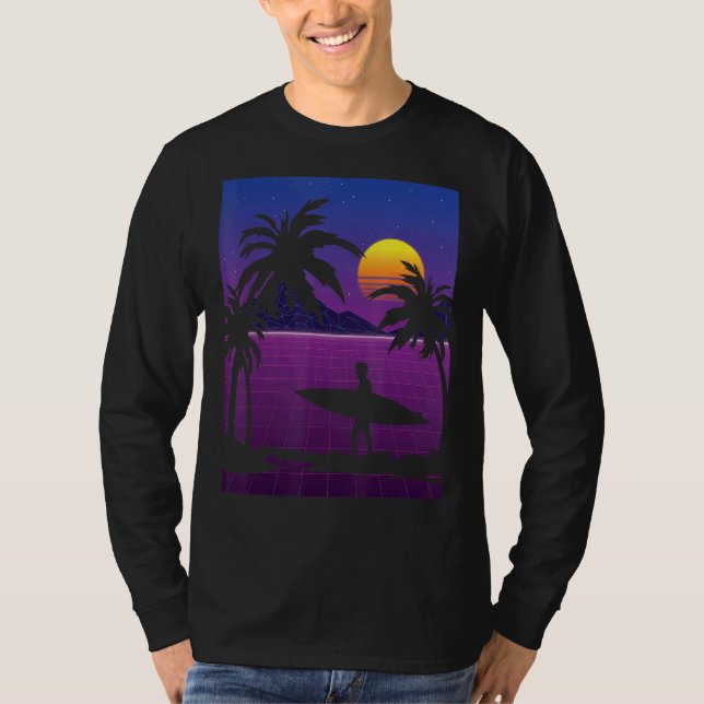 Palm Trees Vaporwave Surfer Synthwave Sunset Surfi T-Shirt (Front)