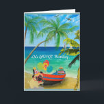 Palm Trees, Water, Beach for your Birthday Card<br><div class="desc">Happy Birthday with sand and palm trees -- gentle and relaxing -- with sailboats in the background.</div>