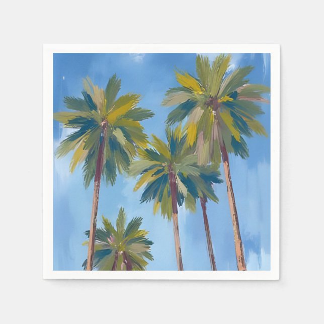 Palm Trees Watercolor Art Tropical Napkins (Front)