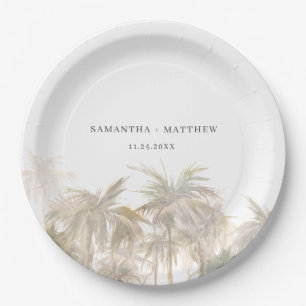 Palm Trees Watercolor Coastal Wedding Paper Plates