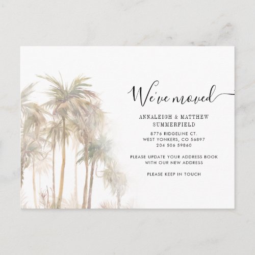 Palm Trees Watercolor New Address Moving Announcement Postcard
