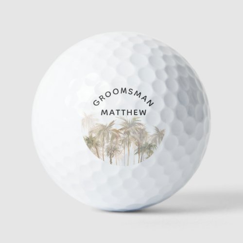 Palm Trees Watercolor Tan Coastal Wedding Favor Golf Balls