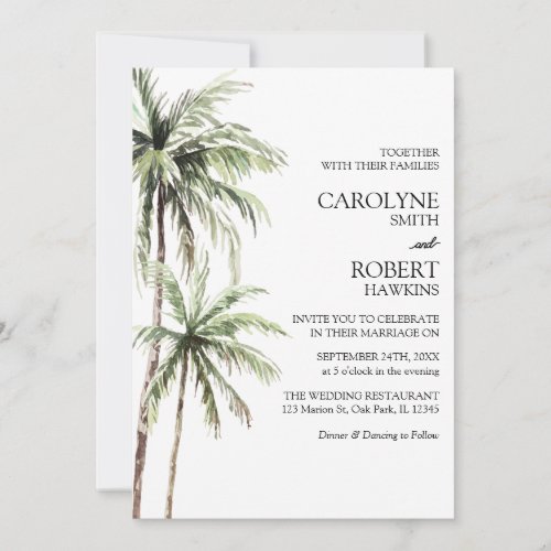 Palm Trees Watercolor Tropical All In One Wedding Invitation