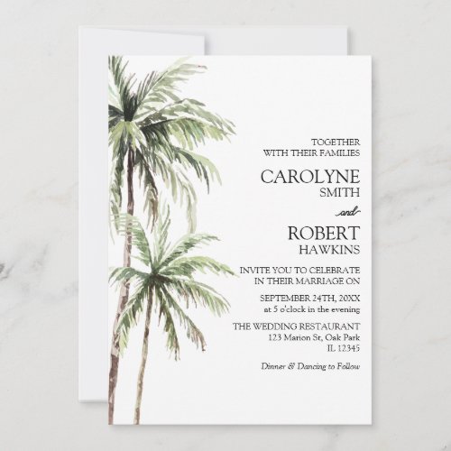 Palm Trees Watercolor Tropical Beach Wedding Invitation