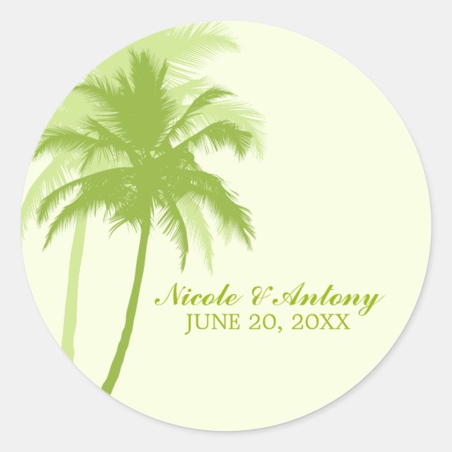 Palm Trees Wedding Classic Round Sticker (Front)