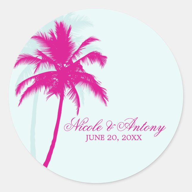 Palm Trees Wedding Classic Round Sticker (Front)