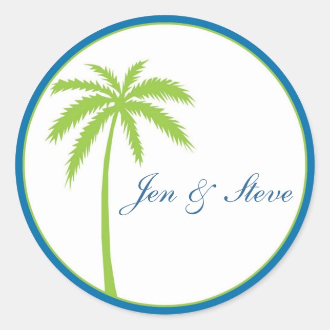 Palm Trees Wedding Favor Sticker (Front)