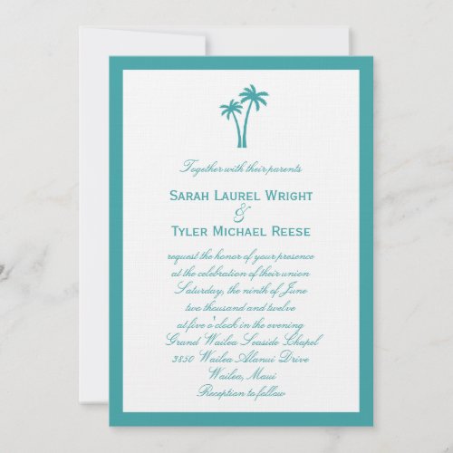 Palm Trees Wedding Invitation - White/Aqua