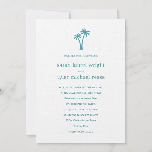 Palm Trees Wedding Invitation - White/Aqua