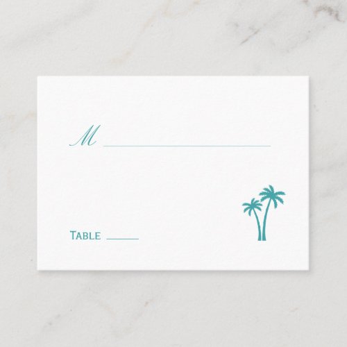 Palm Trees Wedding Place Card - White/Aqua Business Card Template