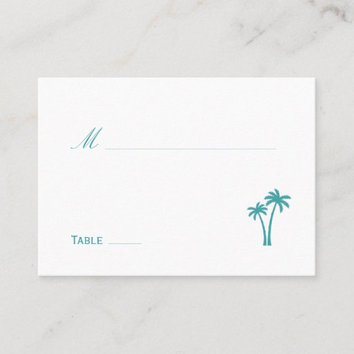 Customizable Palm Trees Wedding Place Card - White/Aqua Business Card Template