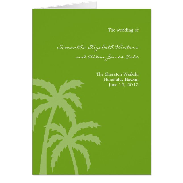 Palm Trees Wedding Program Card (Green) (Front)