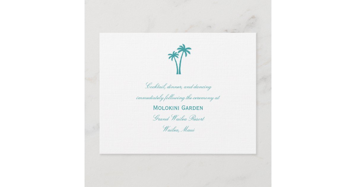 Palm Trees Wedding Reception Card - White/Aqua | Zazzle