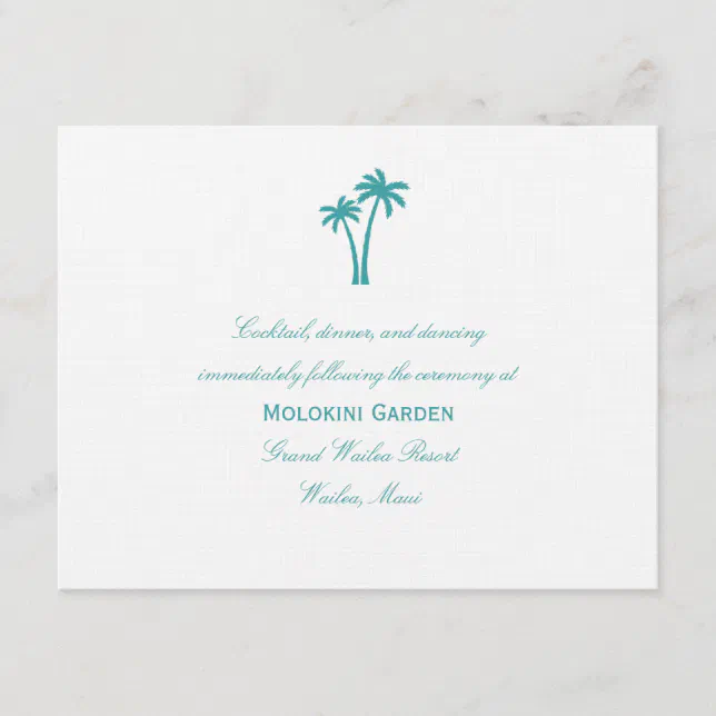 Palm Trees Wedding Reception Card - White/Aqua | Zazzle