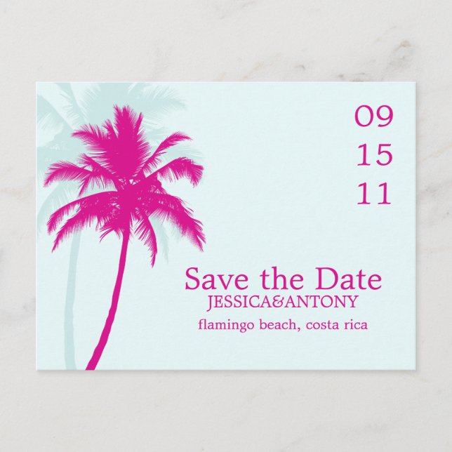 Palm Trees Wedding Save the Date Announcement Postcard (Front)