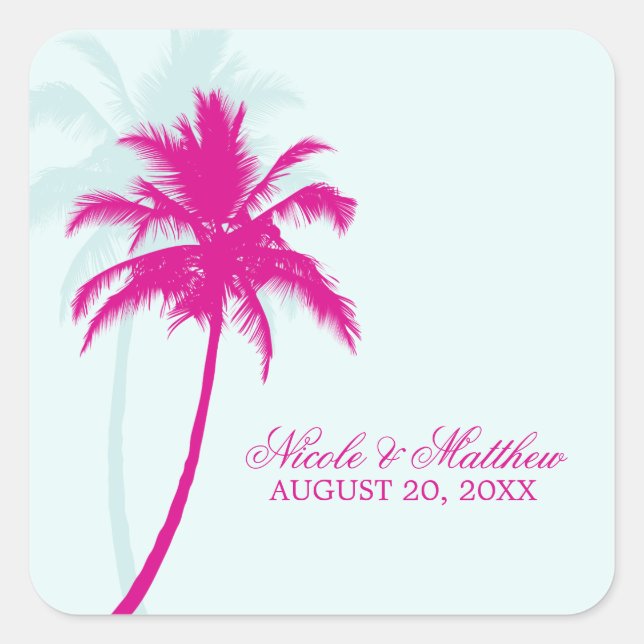 Palm Trees Wedding Square Sticker (Front)