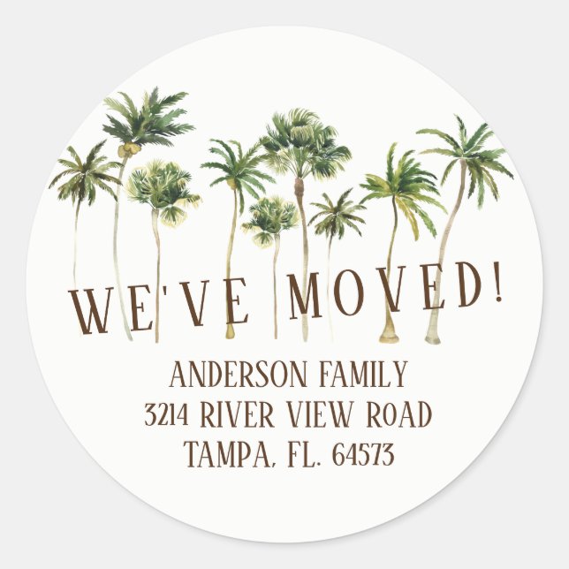 Palm Trees We've Moved New Address Label Sticker (Front)