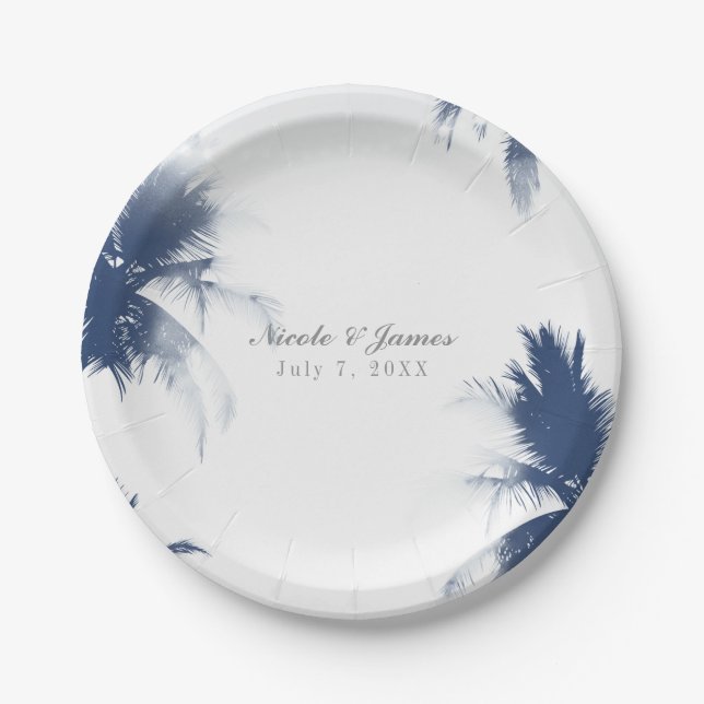 Palm Trees White Glamour Chic Modern Tropical Paper Plates (Front)