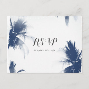 Palm Trees White Glamour Chic Modern Tropical RSVP Invitation Postcard