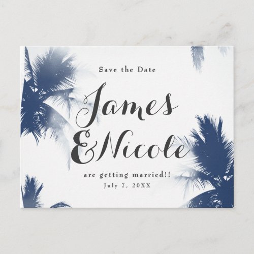 Palm Trees White Glamour Modern Save the Date Announcement Postcard