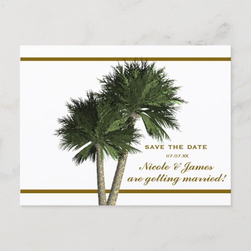 Palm Trees White  Gold Elegant Save The Date Card