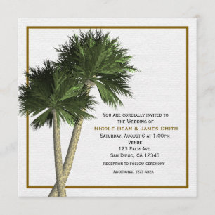 Palm Trees White & Gold Elegant Wedding Invitation