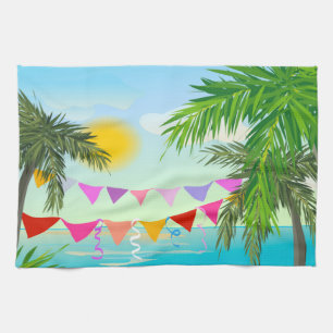 Palm trees with Bunting and Sun dishtowel Towel