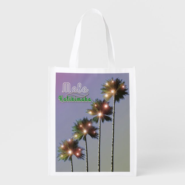 Palm Trees With Lights Mele Kalikimaka Reusable Grocery Bag (Front)