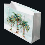 Palm Trees with String Lights Beach Christmas Large Gift Bag<br><div class="desc">This Christmas gift bag features 3 watercolor palm trees decorated with colorful string lights.  Perfect for wrapping up your gifts in a beach Christmas theme.</div>