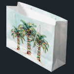 Palm Trees with String Lights Beach Christmas Large Gift Bag<br><div class="desc">This Christmas gift bag features 3 watercolor palm trees decorated with colorful string lights.  Perfect for wrapping up your gifts in a beach Christmas theme.</div>