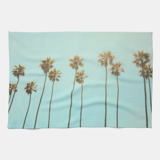 Palm trees yellow sunshine, soft light dish kitchen towel (Horizontal)