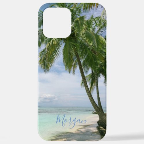 Palm Trees Your Photo Name Blue Script iPhone 12 Pro Max Case