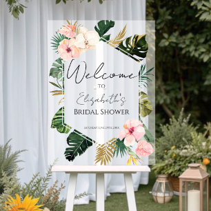 Palm Tropical Bridal Shower Acrylic Welcome Sign