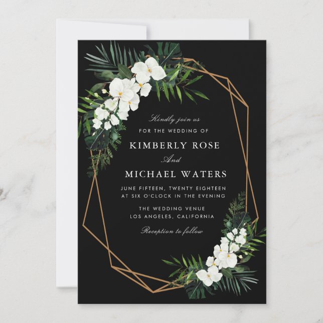 palm tropical floral geometric wedding invitation (Front)