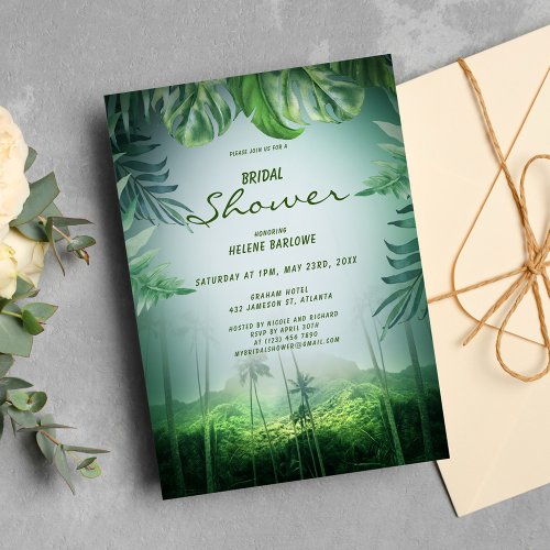 Palm Tropical Floral Green Beach Bridal Shower Invitation