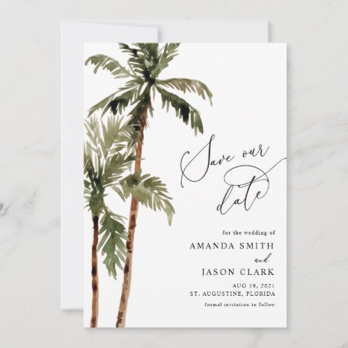 Palm Tropical Island Minimal Beach Save The Date Invitation