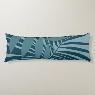 palm & tropical leaf abstract in blue green gray body pillow