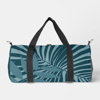 palm & tropical leaf abstract in blue green gray duffle bag