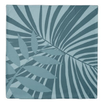 palm & tropical leaf abstract in blue green gray